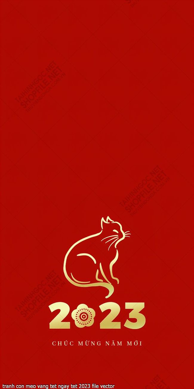 tranh con meo vang tet ngay tet 2023 file vector